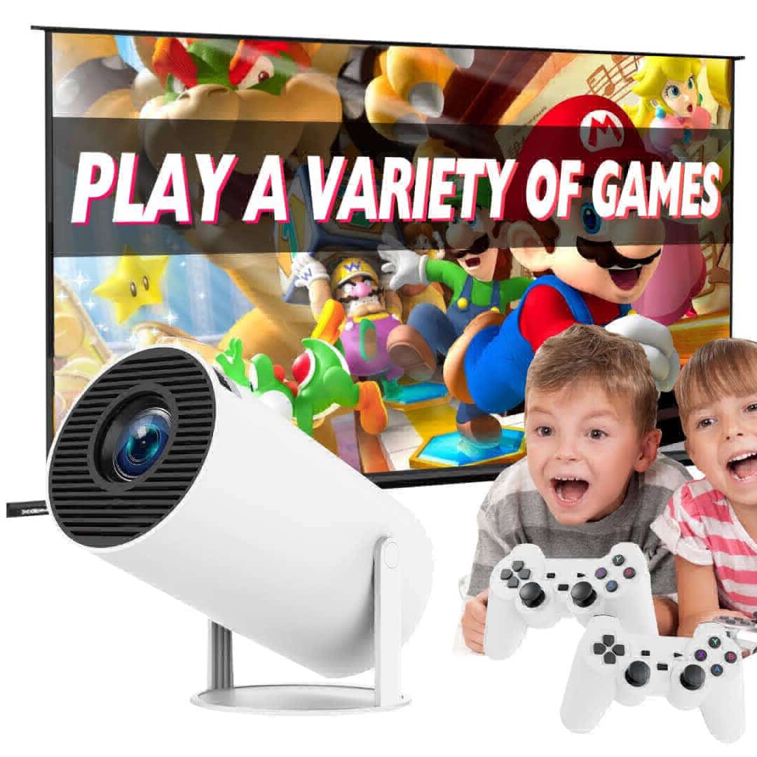 جهاز بروجكتر و عرض ألعاب ذكي  بدقة 4K وحدتي تحكم للعب